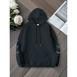 [Dragon Print Hoodie] Plus Size Dragon Print Hoodie - Casual Long Sleeve Pullover with Drawstring, Kangaroo Pocket - 100% Polyester, Slight Stretch, All Season Knit Fabric Hooded Sweatshirt