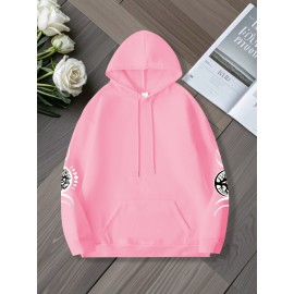 Oversized Women's Hoodie with Moon and Stars Graphic Print, 100% Polyester Long Sleeve Pullover with Kangaroo Pocket, Casual Loose Fit for All Seasons
