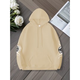 Oversized Women's Hoodie with Moon and Stars Graphic Print, 100% Polyester Long Sleeve Pullover with Kangaroo Pocket, Casual Loose Fit for All Seasons