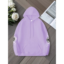 Oversized Women's Hoodie with Moon and Stars Graphic Print, 100% Polyester Long Sleeve Pullover with Kangaroo Pocket, Casual Loose Fit for All Seasons
