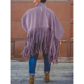 [Plus Size Tassel Top] Plus Size Women's Tassel Top - Vibrant Red Retro Chic Oversized High Neck Long Sleeve Blouse | Batwing Sleeves, Flowy Fabric, Stretchy Machine-Washable | Party & Banquet, Festive Outfit, Fall/Winter Fashion, Casual & Formal Events