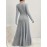 1pc Elegant Plus Size V-Neck Long Sleeve A-Line Dress - Polyester Knit Fabric, Solid Color, Cross Detail, Flared Hem, Pullover Style for Spring/Fall Casual Occasions