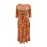 Tropical Print Maxi Dress for Women - Casual Crew Neck, 5-Point Sleeve with Tie Waist, Plus Size, Vibrant Orange & Yellow Leaf Pattern, All-Season Comfort