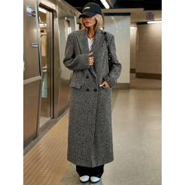 Plus Size - Plus Size, Women'S Plus Size Elegant Long Coat - Non-Stretchy Structured Jacket, Button Front Closure, Office & Formal Events - Spring/fall Outerwear - Women'S Professional & Everyday Outerwear, Spring Fashion