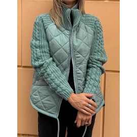 Plus Size Women's Thick Winter Cardigan Jacket - Zippered Collar Coat with Full-Zip Front, Stand Collar & Long Sleeves, Machine Washable Outerwear for Fall/Winter, Brown Trench Coat (Casual & Professional) - No Bulk Under Jacket