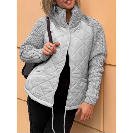 Plus Size Women's Thick Winter Cardigan Jacket - Zippered Collar Coat with Full-Zip Front, Stand Collar & Long Sleeves, Machine Washable Outerwear for Fall/Winter, Brown Trench Coat (Casual & Professional) - No Bulk Under Jacket